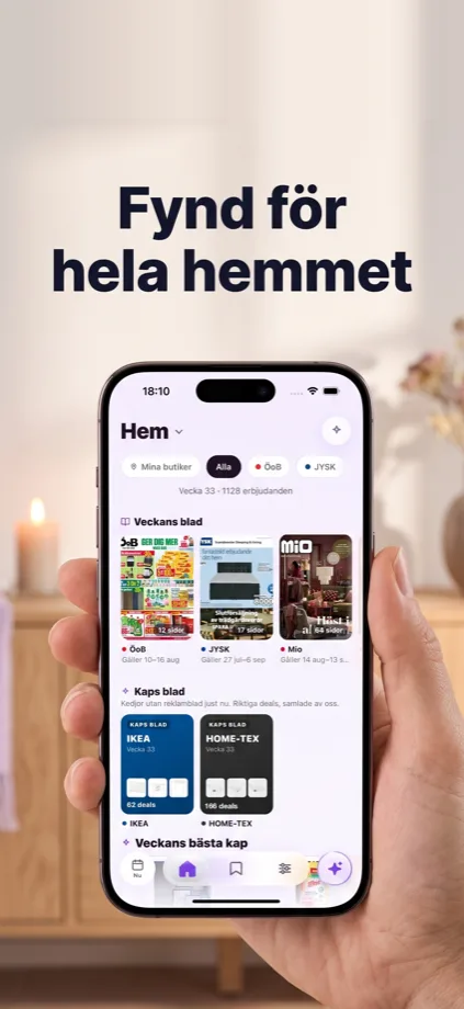 Kap home screen with this week's flyers from Swedish grocery chains